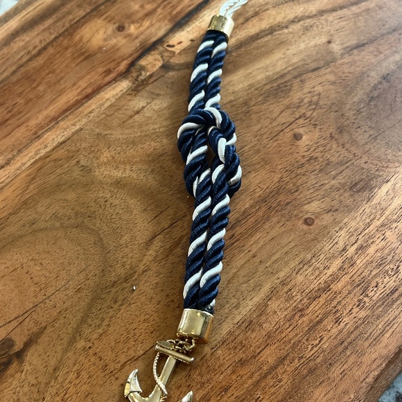Gold Anchor Bracelet with Navy and White Cord - Picture 3 of 3